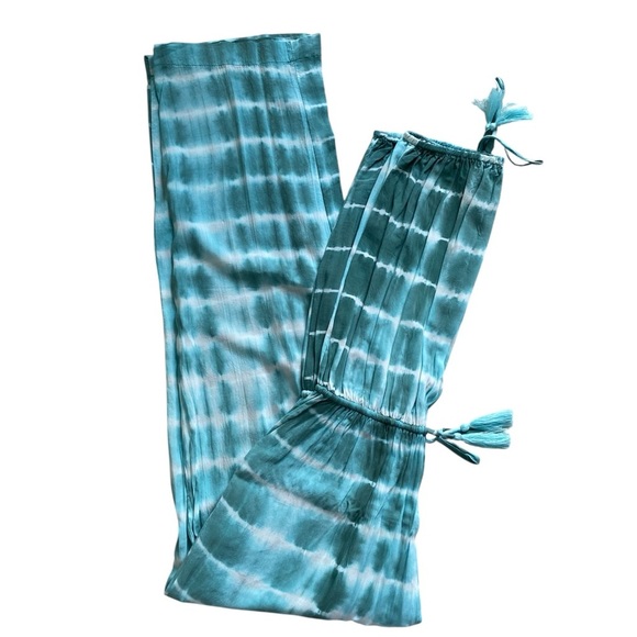 Olivaceous Tie Dye Blue-Green and White Strapless Jumpsuit Size Medium - Picture 5 of 11